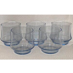 Vintage (5) Libbey Impromptu Azure Blue Glass Tumblers Lowball Whiskey Glasses